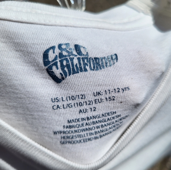 Two Kids C&C California Long Sleeve Classic Crew Neck Tees Grey & White - Size L - Picture 8 of 8